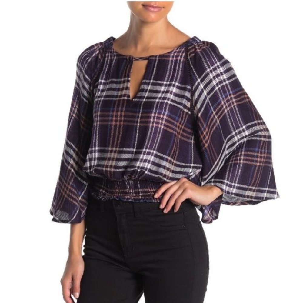 Angie Angel Sleeve Plaid Blouse
